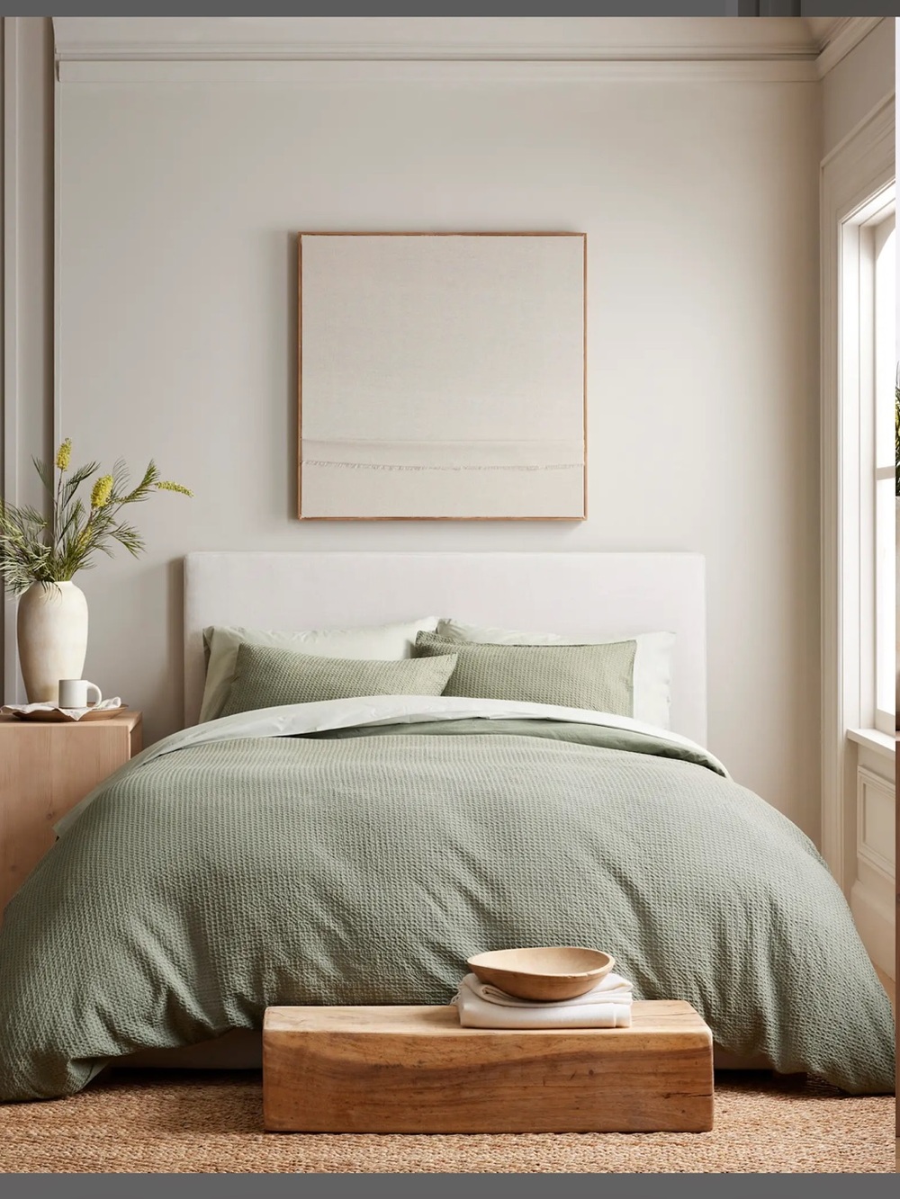 NWOT Quince Organic Luxe Honeycomb Olive Green Duvet Cover Set with Shams!
